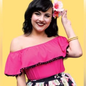 Women’s Off-Shoulder Ruffle Top in Bright Pink